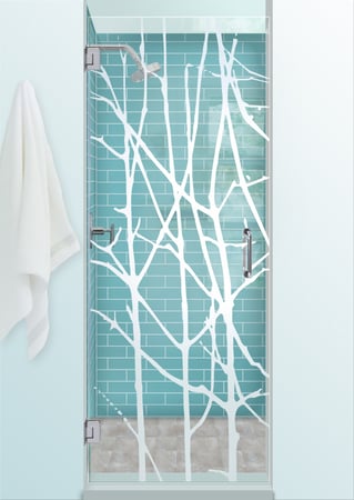 Shower Door with a sandblast Frosted Glass Trees Design Custom-Designed Decorative Etched Glass
