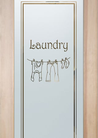 Laundry Room Door featuring Frosted Glass Design Etched Glass by Sans Soucie Art Glass with Custom Country Farmhouse Design Clothesline II Harrington