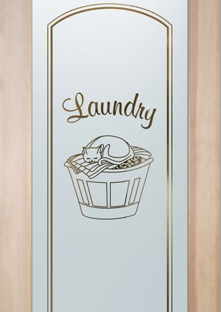 Laundry Room Door with a sandblast Frosted Glass Country Farmhouse Design Custom-Designed Decorative Etched Glass