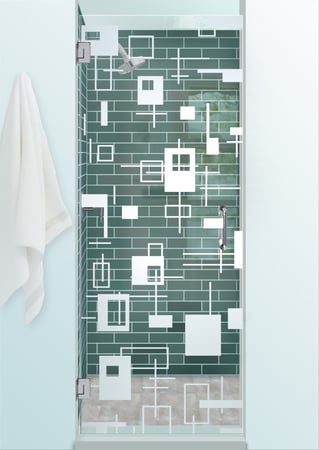 Shower Door with a Frosted Glass Cross Bars Geometric Design for Semi-Private by Sans Soucie Art Glass