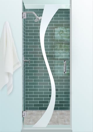 Shower Door with a Frosted Glass Curvature Geometric Design for Semi-Private by Sans Soucie Art Glass