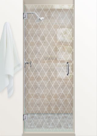 Shower Door with a Frosted Glass Diamond Grid Patterns Design for Semi-Private by Sans Soucie Art Glass