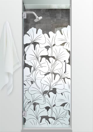 Shower Door with sandblast Frosted Glass Design Art Glass Featuring Sandblast Etched Glass by Sans Soucie