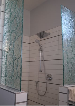 Shower Partition with sandblast Frosted Glass Design Art Glass Featuring Sandblast Etched Glass by Sans Soucie
