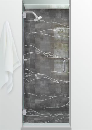 Shower Door with a Frosted Glass Granite Abstract Design for Semi-Private by Sans Soucie Art Glass