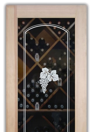 Wine Cellar Door with Frosted Glass Grapes & Ivy Grape Cluster Arched Border Design by Sans Soucie