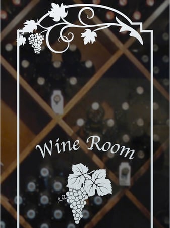 Wine Insert featuring a Frosted Glass Grapes & Ivy Design Sandblast Etched Glass Grape Cluster Grape Ivy with Text Design by Sans Soucie
