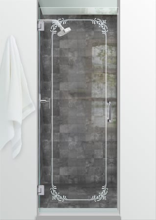 Shower Door with a Frosted Glass Lenora Border Borders Design for Semi-Private by Sans Soucie Art Glass