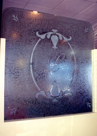 Partition with a sandblast Frosted Glass Logos Design Custom-Designed Decorative Etched Glass