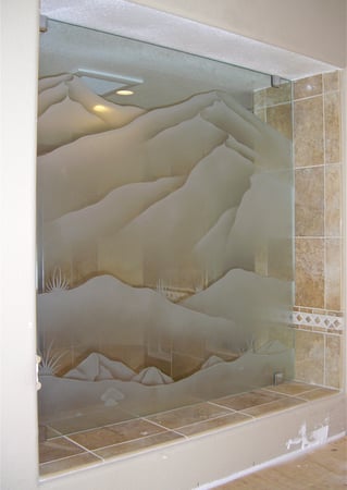 Partition with Frosted Glass Desert Mountains Foliage Design by Sans Soucie