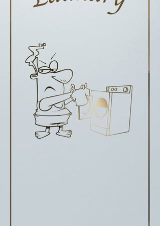 Laundry Insert featuring Frosted Glass Design Etched Glass by Sans Soucie Art Glass with Custom Whimsical Design Shrunken Shirt