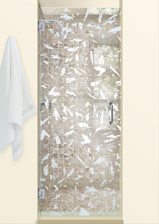 Shower Door with a Frosted Glass Spatter Patterns Design for Semi-Private by Sans Soucie Art Glass