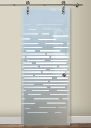 Glass Barn Door with Frosted Glass Geometric Strips Expanded Design by Sans Soucie