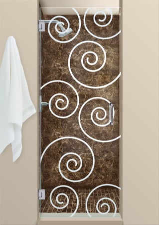 Shower Door with a Frosted Glass Swirls Geometric Design for Semi-Private by Sans Soucie Art Glass