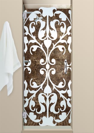 Shower Door with a Frosted Glass Toulouse Traditional Design for Semi-Private by Sans Soucie Art Glass