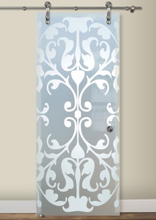 Glass Barn Door with a Frosted Glass Toulouse Traditional Design for Private by Sans Soucie Art Glass