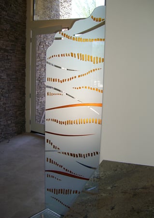 Partition with a Frosted Glass Trails Abstract Design for Semi-Private by Sans Soucie Art Glass