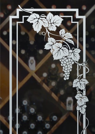Wine Insert featuring Frosted Glass Design Etched Glass by Sans Soucie Art Glass with Custom Grapes & Ivy Design Vineyard Grapes Cascade