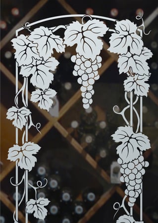 Wine Insert with a sandblast Frosted Glass Grapes & Ivy Design Custom-Designed Decorative Etched Glass
