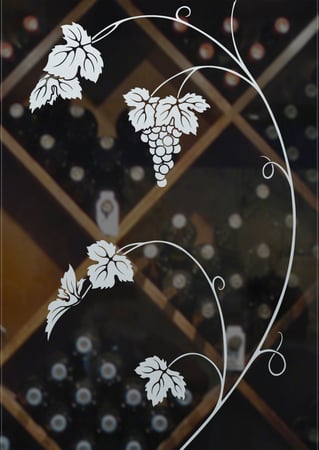 Wine Insert with a sandblast Frosted Glass Grapes & Ivy Design Custom-Designed Decorative Etched Glass