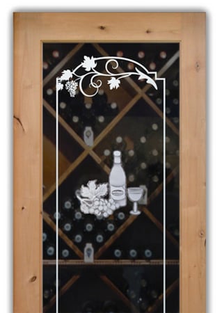 Wine Cellar Door featuring Frosted Glass Design Etched Glass by Sans Soucie Art Glass with Custom Grapes & Ivy Design Wine Tasting