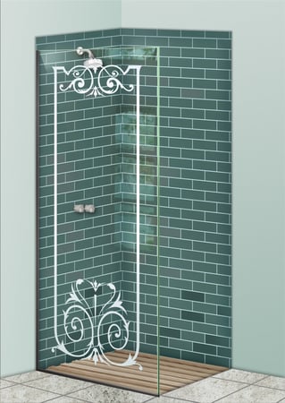 Shower Partition featuring a Frosted Glass Traditional Design Sandblast Etched Glass Elegant Design by Sans Soucie