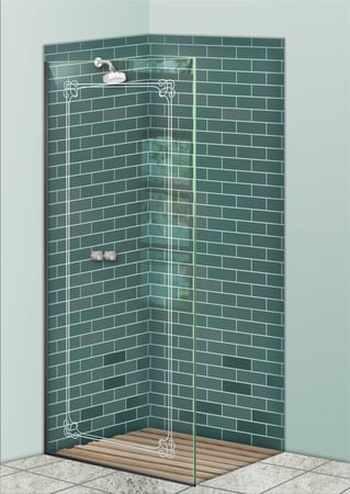 Shower Partition with a sandblast Frosted Glass Borders Design Custom-Designed Decorative Etched Glass