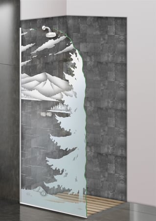Shower Partition with sandblast Frosted Glass Design Art Glass Featuring Sandblast Etched Glass by Sans Soucie