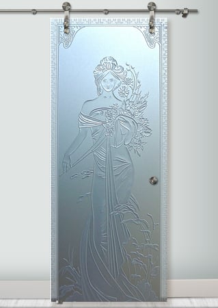 Glass Barn Door with Frosted Glass Art Deco Printemps Design by Sans Soucie