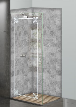 Shower Partition featuring a Frosted Glass Traditional Design Sandblast Etched Glass Rochelle Design by Sans Soucie