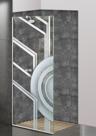Shower Partition with sandblast Frosted Glass Design Art Glass Featuring Sandblast Etched Glass by Sans Soucie