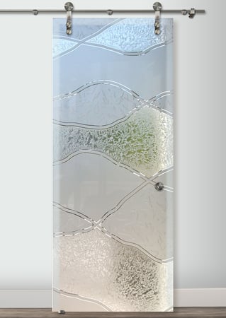Glass Barn Door with Frosted Glass Abstract Abstract Hills Design by Sans Soucie