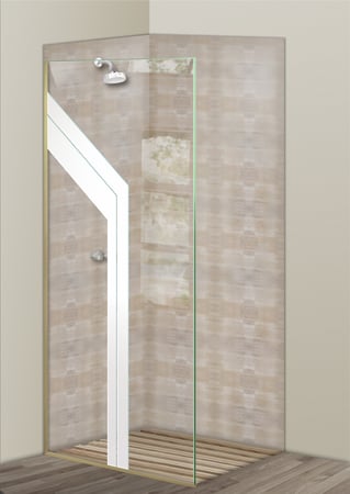 Shower Partition with Frosted Glass Geometric Angled Bands Design by Sans Soucie