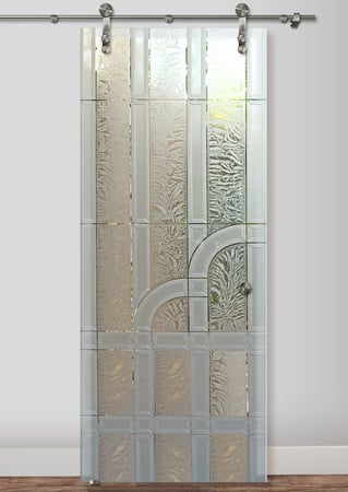 Glass Barn Door with sandblast Frosted Glass Design Art Glass Featuring Sandblast Etched Glass by Sans Soucie