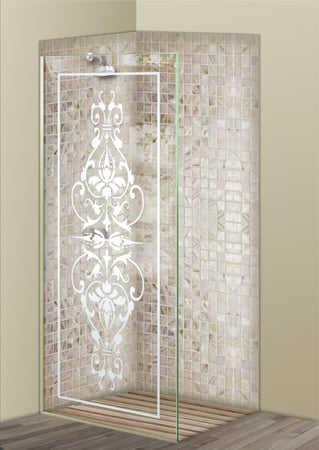 Shower Partition with sandblast Frosted Glass Design Art Glass Featuring Sandblast Etched Glass by Sans Soucie
