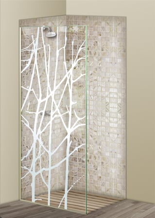 Shower Partition with a sandblast Frosted Glass Trees Design Custom-Designed Decorative Etched Glass