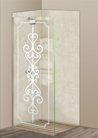 Shower Partition with Frosted Glass Wrought Iron Carmona Design by Sans Soucie
