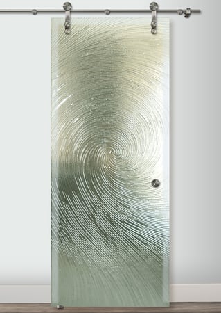 Glass Barn Door with a Frosted Glass Cast Swirls II - Cast Glass CGI Oceanwave Interior Oceanic Design for Semi-Private by Sans Soucie Art Glass