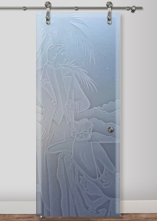 Glass Barn Door with sandblast Frosted Glass Design Art Glass Featuring Sandblast Etched Glass by Sans Soucie