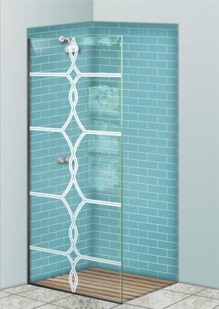 Shower Partition featuring Frosted Glass Design Etched Glass by Sans Soucie Art Glass with Custom Traditional Design Diamond Beads