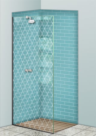 Shower Partition with a Frosted Glass Diamond Grid Patterns Design for Semi-Private by Sans Soucie Art Glass