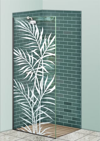 Shower Partition with a sandblast Frosted Glass Tropical Design Custom-Designed Decorative Etched Glass
