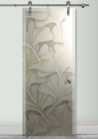 Glass Barn Door with sandblast Frosted Glass Design Art Glass Featuring Sandblast Etched Glass by Sans Soucie