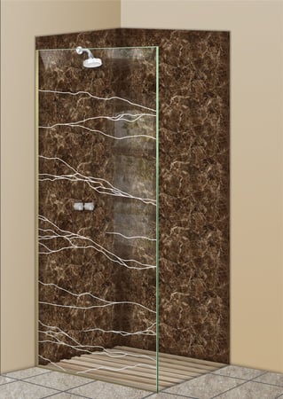 Shower Partition with a Frosted Glass Granite Abstract Design for Semi-Private by Sans Soucie Art Glass