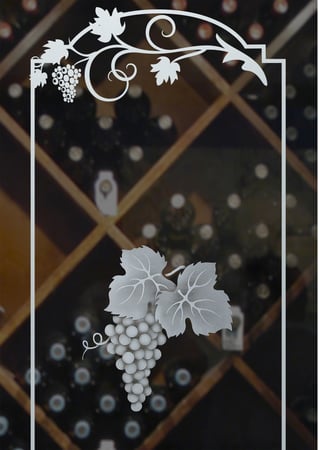 Wine Insert featuring a Frosted Glass Grapes & Ivy Design Sandblast Etched Glass Grape Cluster Grape Ivy Design by Sans Soucie