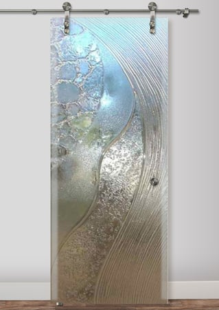 Glass Barn Door with a Frosted Glass High Tide - Cast Glass CGI 033 Interior Patterns Design for Semi-Private by Sans Soucie Art Glass