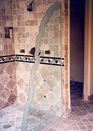 Shower Partition with a Frosted Glass Iceberg Angle Edges Design for Not Private by Sans Soucie Art Glass