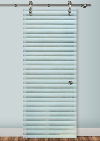 Glass Barn Door with a Frosted Glass Louvres Geometric Design for Semi-Private by Sans Soucie Art Glass
