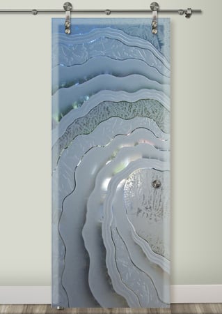 Glass Barn Door with a sandblast Frosted Glass Oceanic Design Custom-Designed Decorative Etched Glass