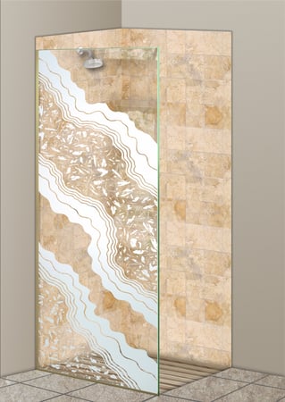 Shower Partition with Frosted Glass Abstract Metamorphosis Design by Sans Soucie